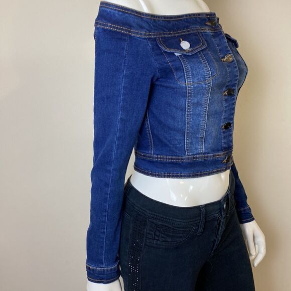 Denim Jacket Off the shoulder crop top jacket small - Picture 5 of 9